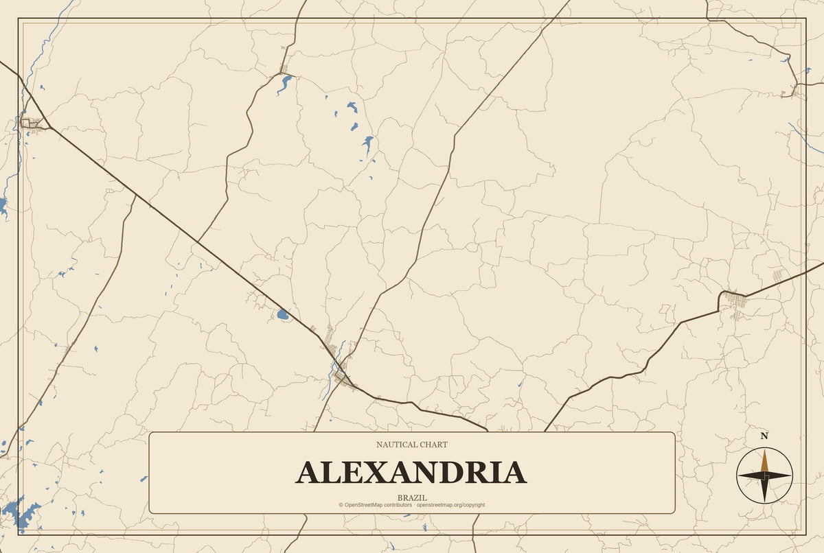 Alexandria, Brazil City Map Aluminum Sign in Heritage Nautical style