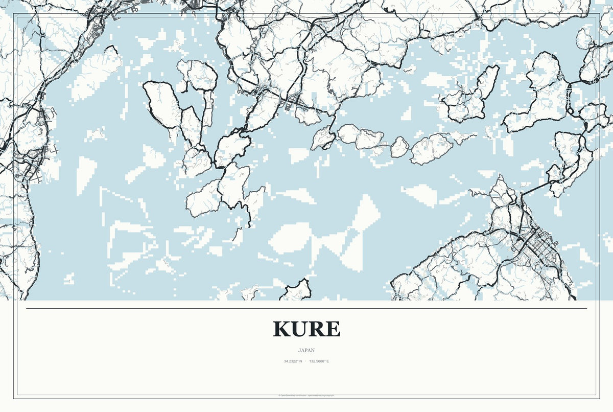 Kure, Japan City Map Aluminum Sign in Gallery Air style