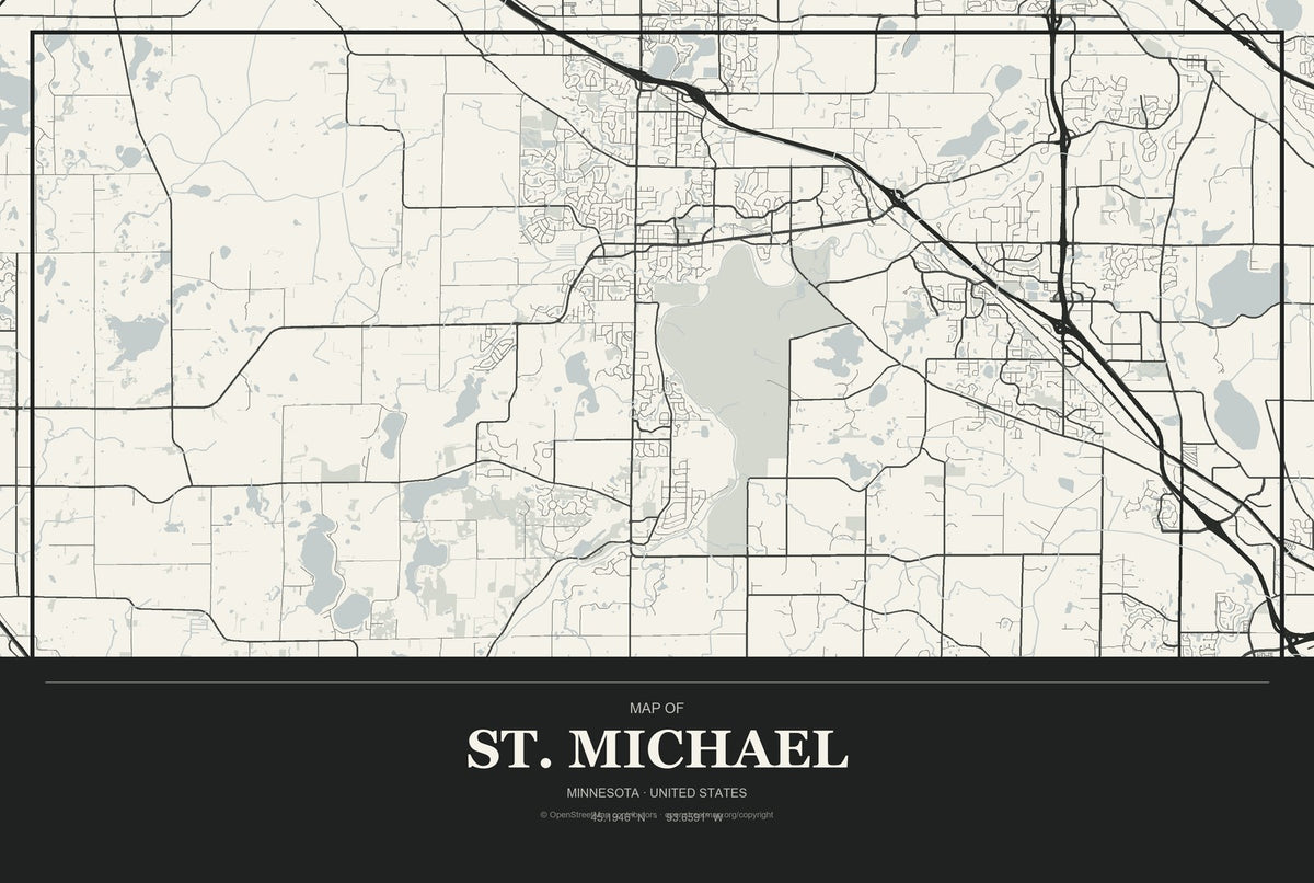 St. Michael, Minnesota City Map Aluminum Sign in Museum Plaque style