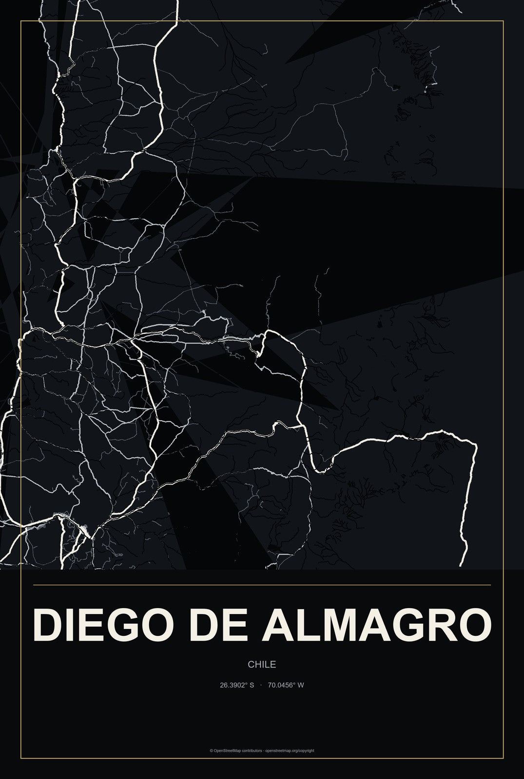 Diego de Almagro, Chile City Map Aluminum Sign in Metropolitan Noir style