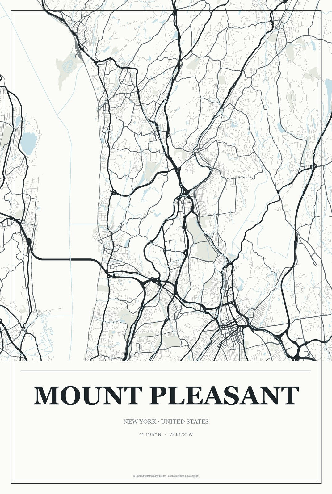 Mount Pleasant, New York City Map Aluminum Sign in Gallery Air style