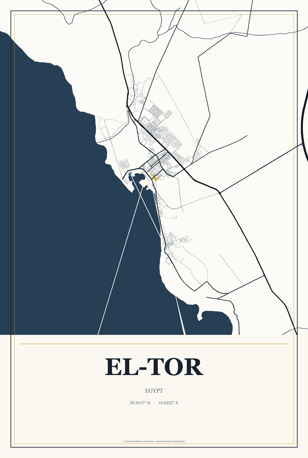 El-Tor, Egypt City Map Aluminum Sign in Citrine Modern style