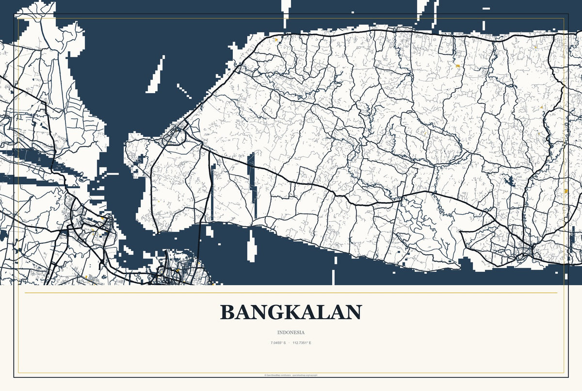 Bangkalan, Indonesia City Map Aluminum Sign in Citrine Modern style