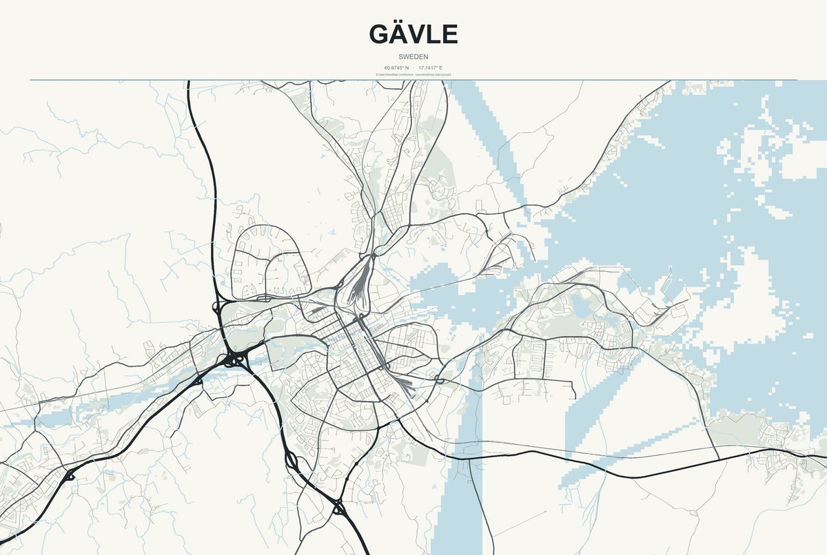 Gävle, Sweden City Map Aluminum Sign in Headline Atlas style
