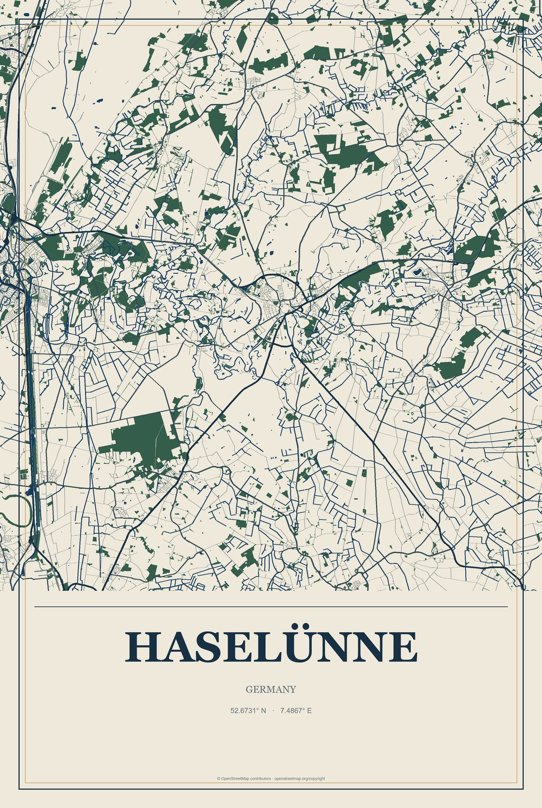 Haselünne, Germany City Map Aluminum Sign in Coastal Cutout style