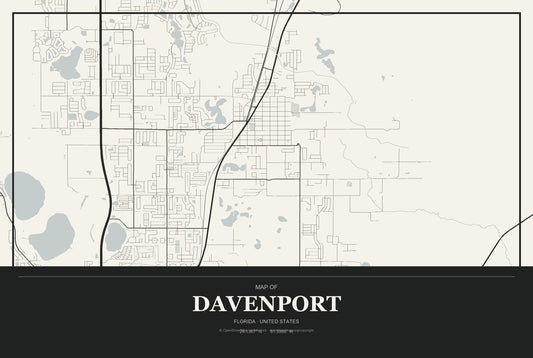 Davenport, Florida City Map Aluminum Sign in Museum Plaque style