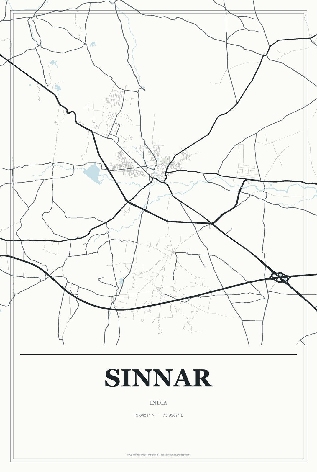 Sinnar, India City Map Aluminum Sign in Gallery Air style