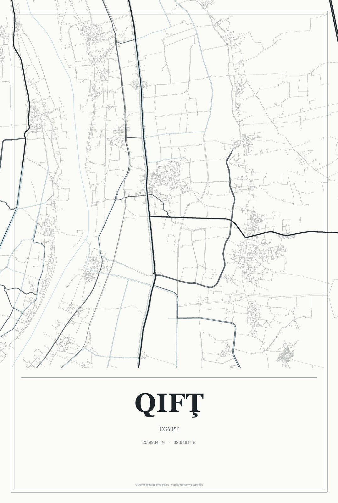 Qifţ, Egypt City Map Aluminum Sign in Gallery Air style