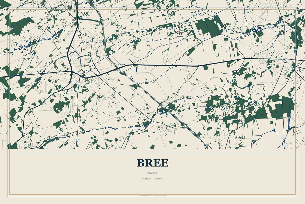 Bree, Belgium City Map Aluminum Sign in Coastal Cutout style