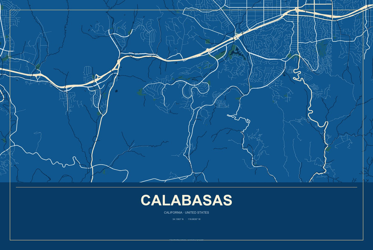 Calabasas, California City Map Aluminum Sign in Harbor Cobalt style