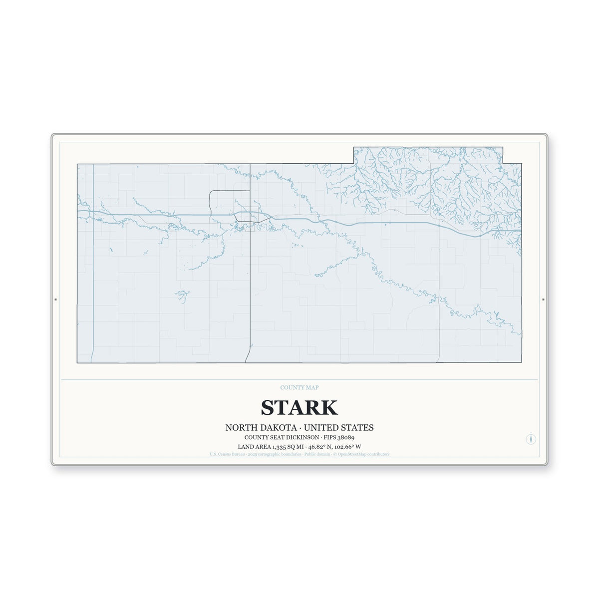 Stark County, North Dakota Map Aluminum Sign in Gallery Air style