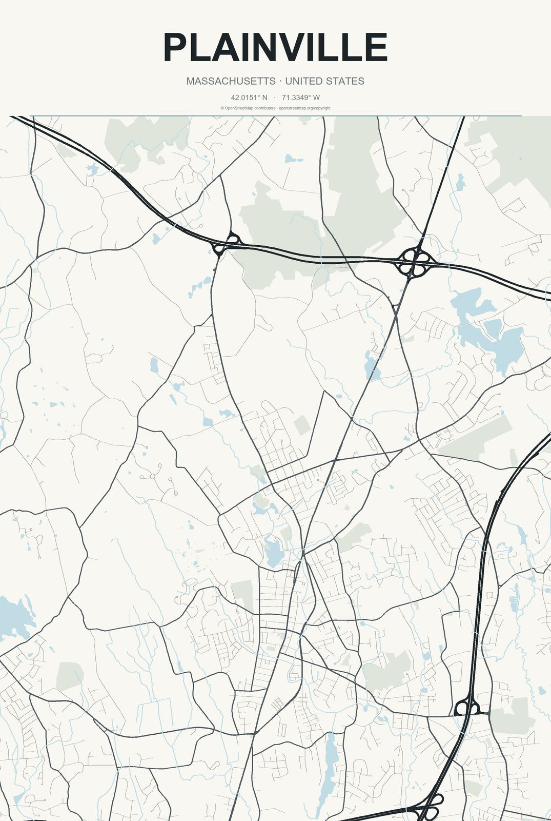 Plainville, Massachusetts City Map Aluminum Sign in Headline Atlas style