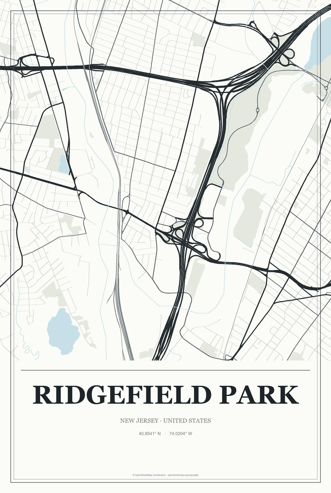 Ridgefield Park, New Jersey City Map Aluminum Sign in Gallery Air style