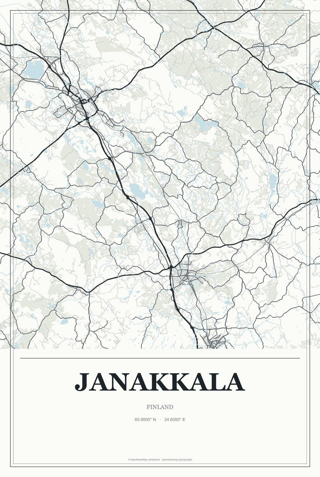 Janakkala, Finland City Map Aluminum Sign in Gallery Air style