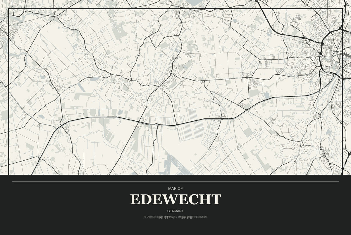 Edewecht, Germany City Map Aluminum Sign in Museum Plaque style