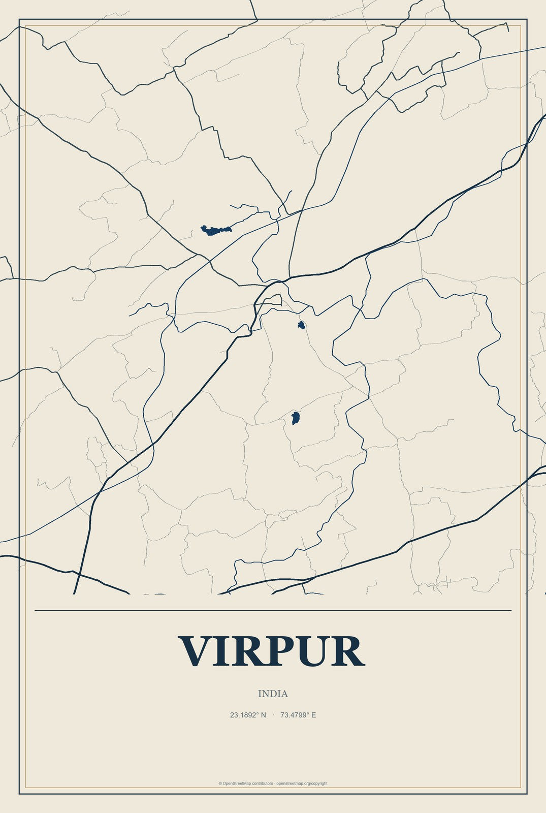 Virpur, India City Map Aluminum Sign in Coastal Cutout style