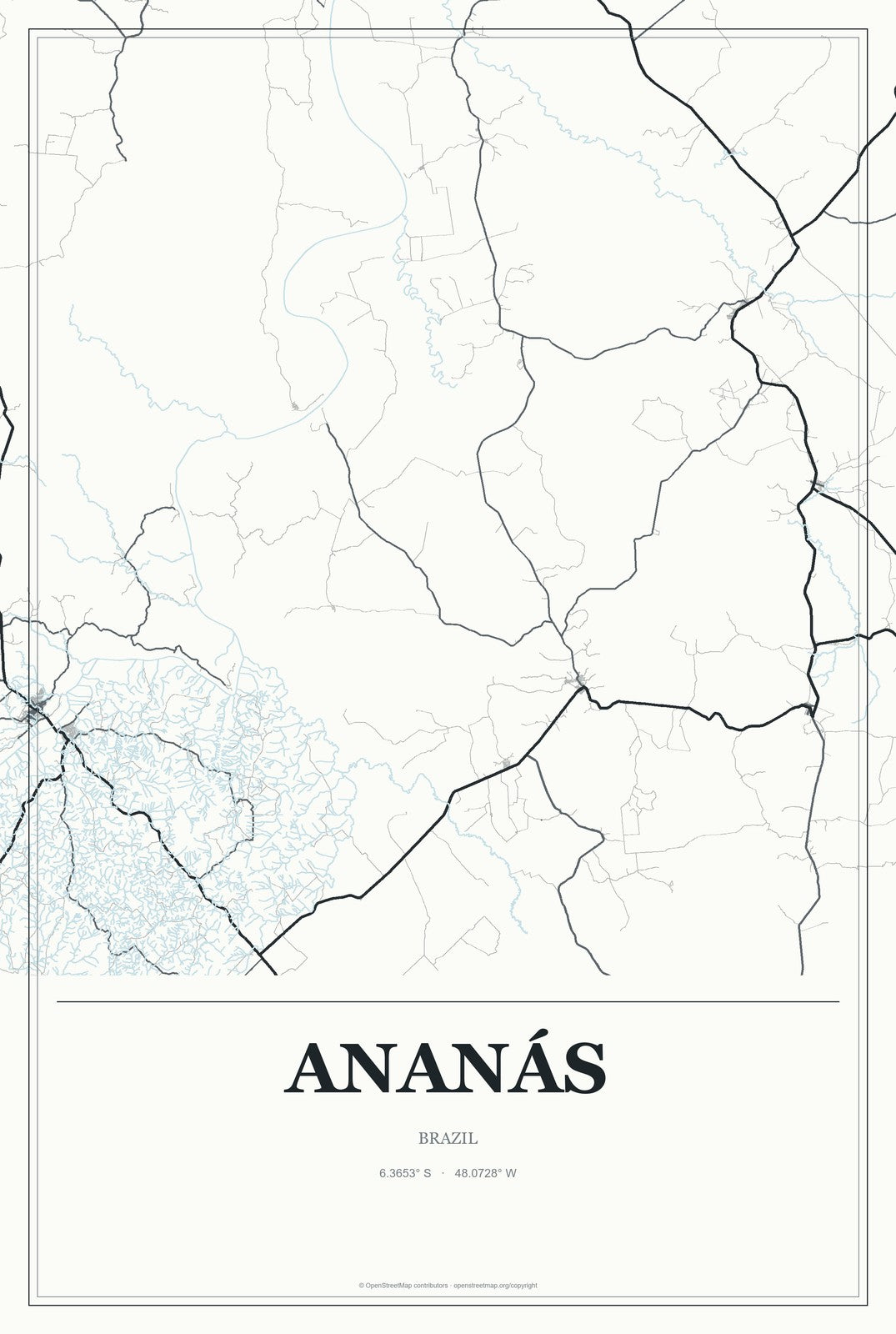 Ananás, Brazil City Map Aluminum Sign in Gallery Air style