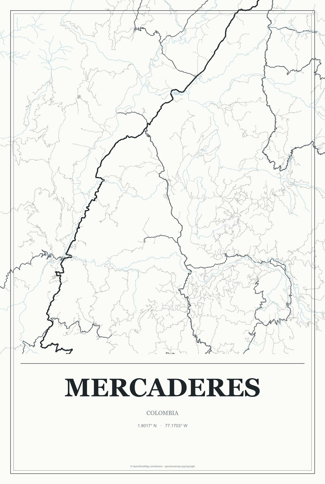 Mercaderes, Colombia City Map Aluminum Sign in Gallery Air style