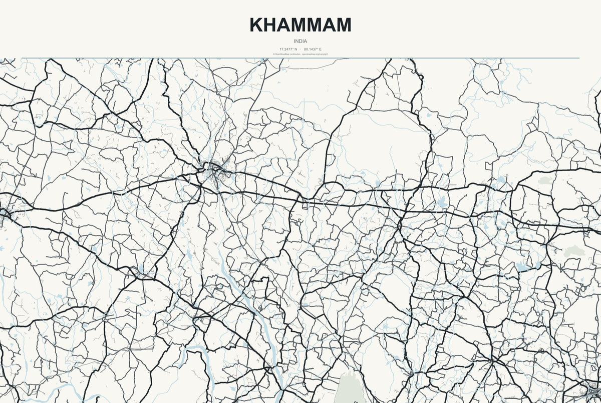 Khammam, India City Map Aluminum Sign in Headline Atlas style