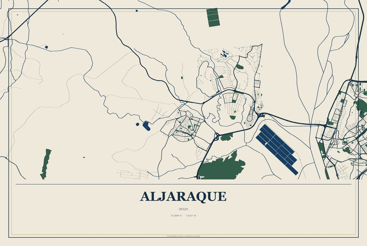 Aljaraque, Spain City Map Aluminum Sign in Coastal Cutout style