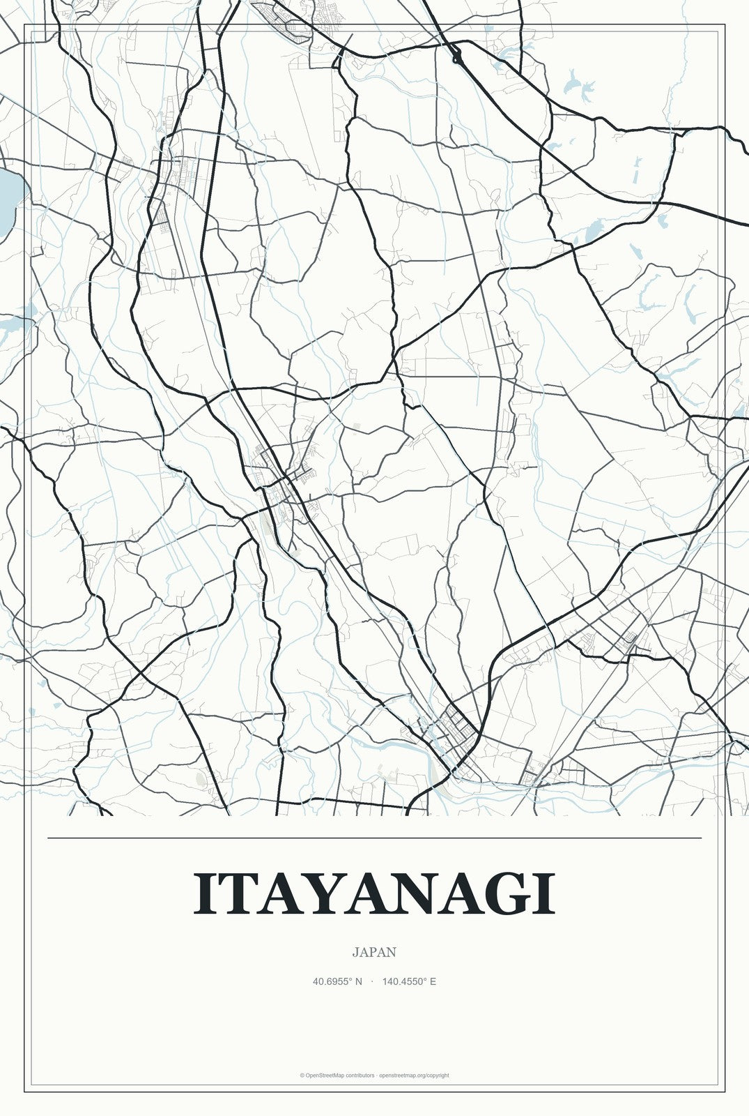 Itayanagi, Japan City Map Aluminum Sign in Gallery Air style