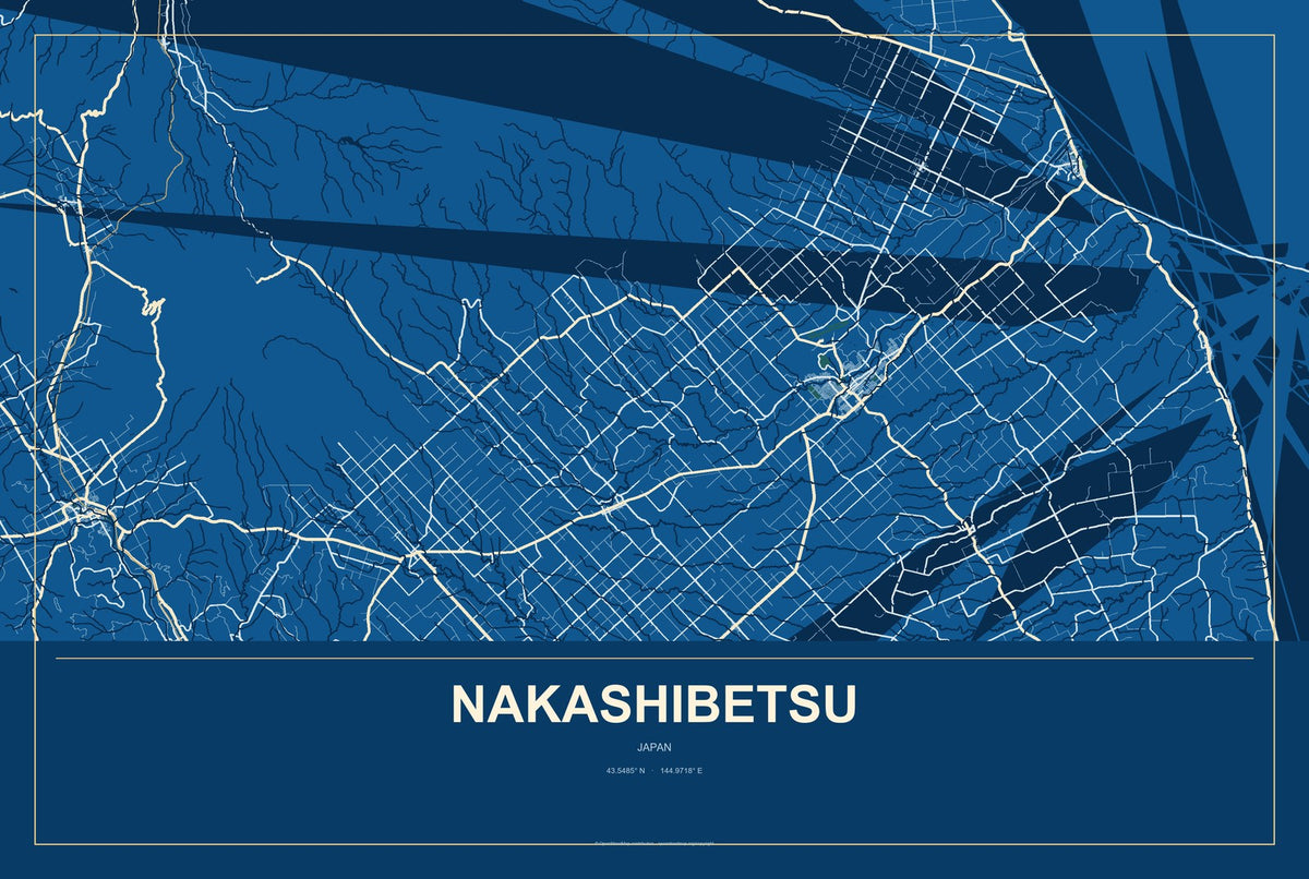 Nakashibetsu, Japan City Map Aluminum Sign in Harbor Cobalt style