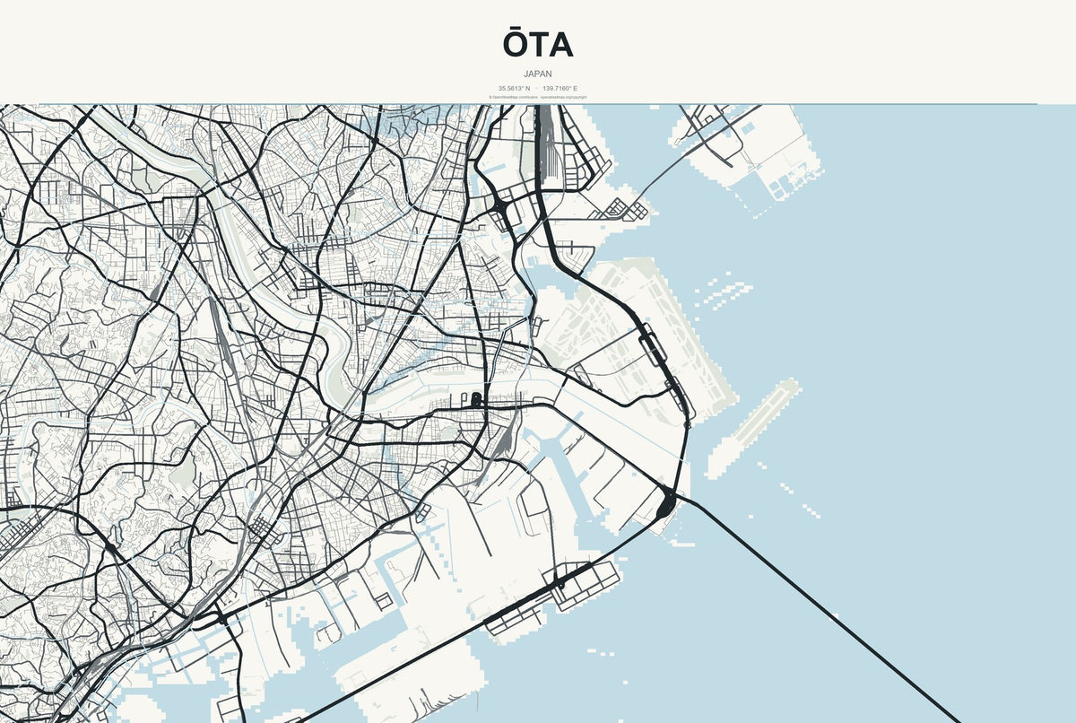 Ōta, Tokyo, Japan City Map Aluminum Sign in Headline Atlas style