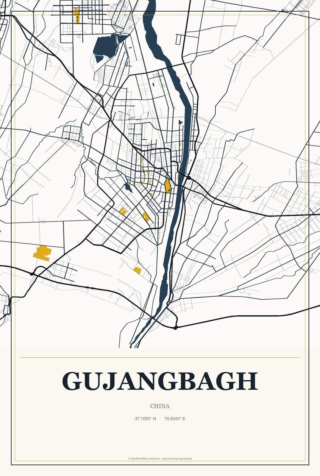 Gujangbagh, China City Map Aluminum Sign in Citrine Modern style
