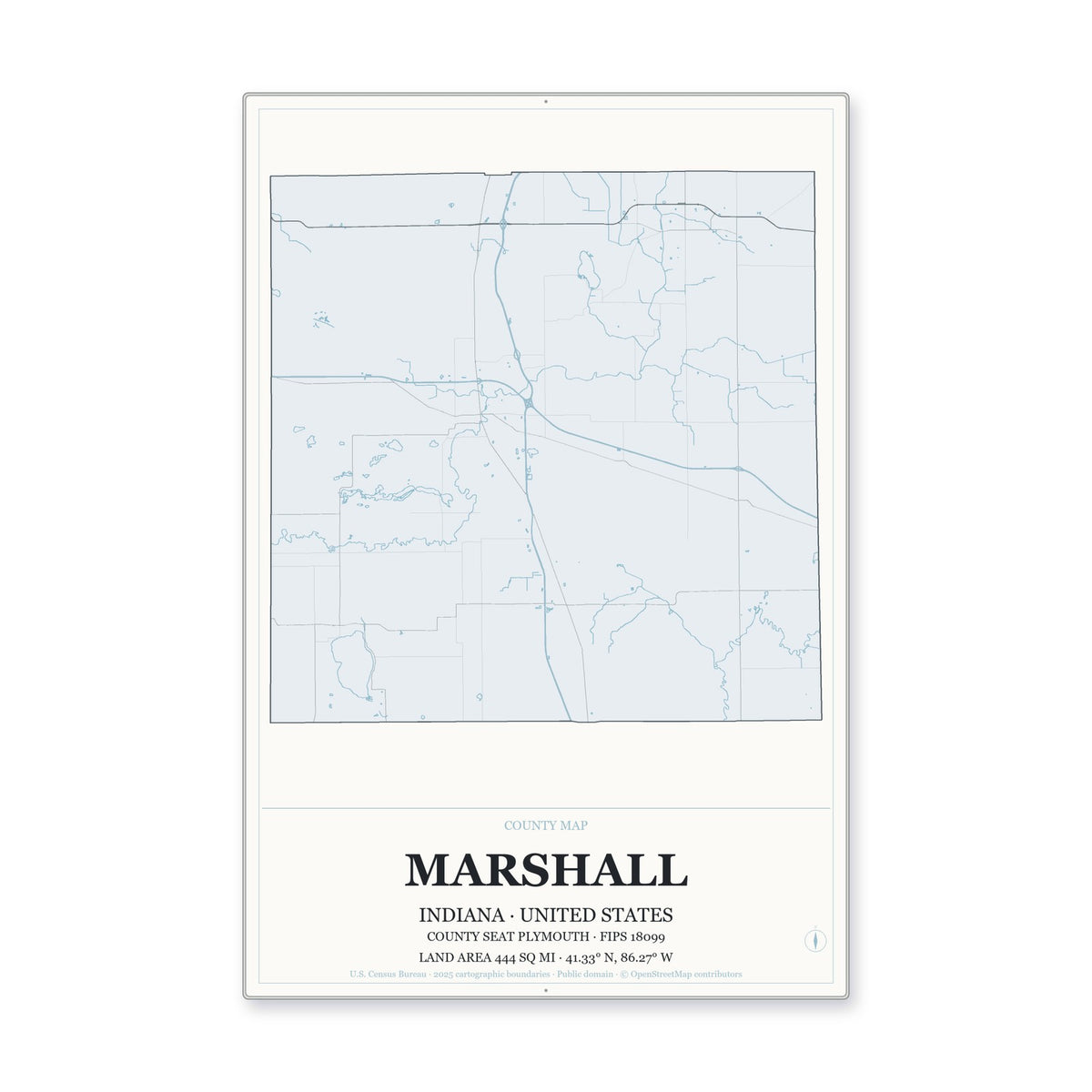 Marshall County, Indiana Map Aluminum Sign in Gallery Air style