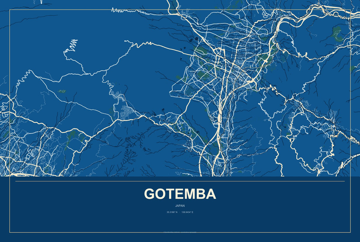 Gotemba, Japan City Map Aluminum Sign in Harbor Cobalt style
