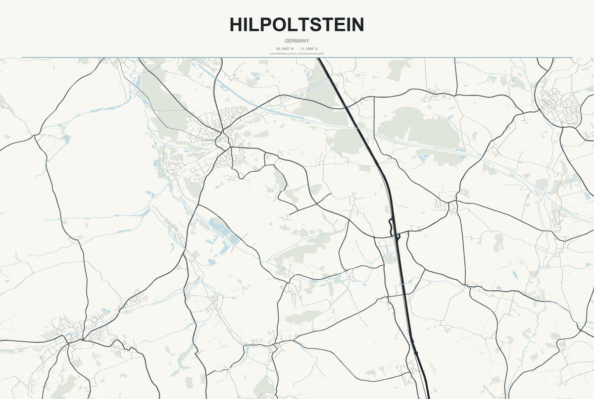 Hilpoltstein, Germany City Map Aluminum Sign in Headline Atlas style