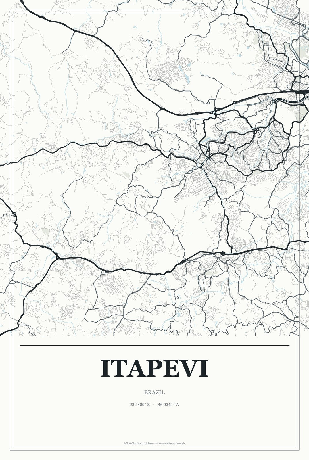 Itapevi, Brazil City Map Aluminum Sign in Gallery Air style