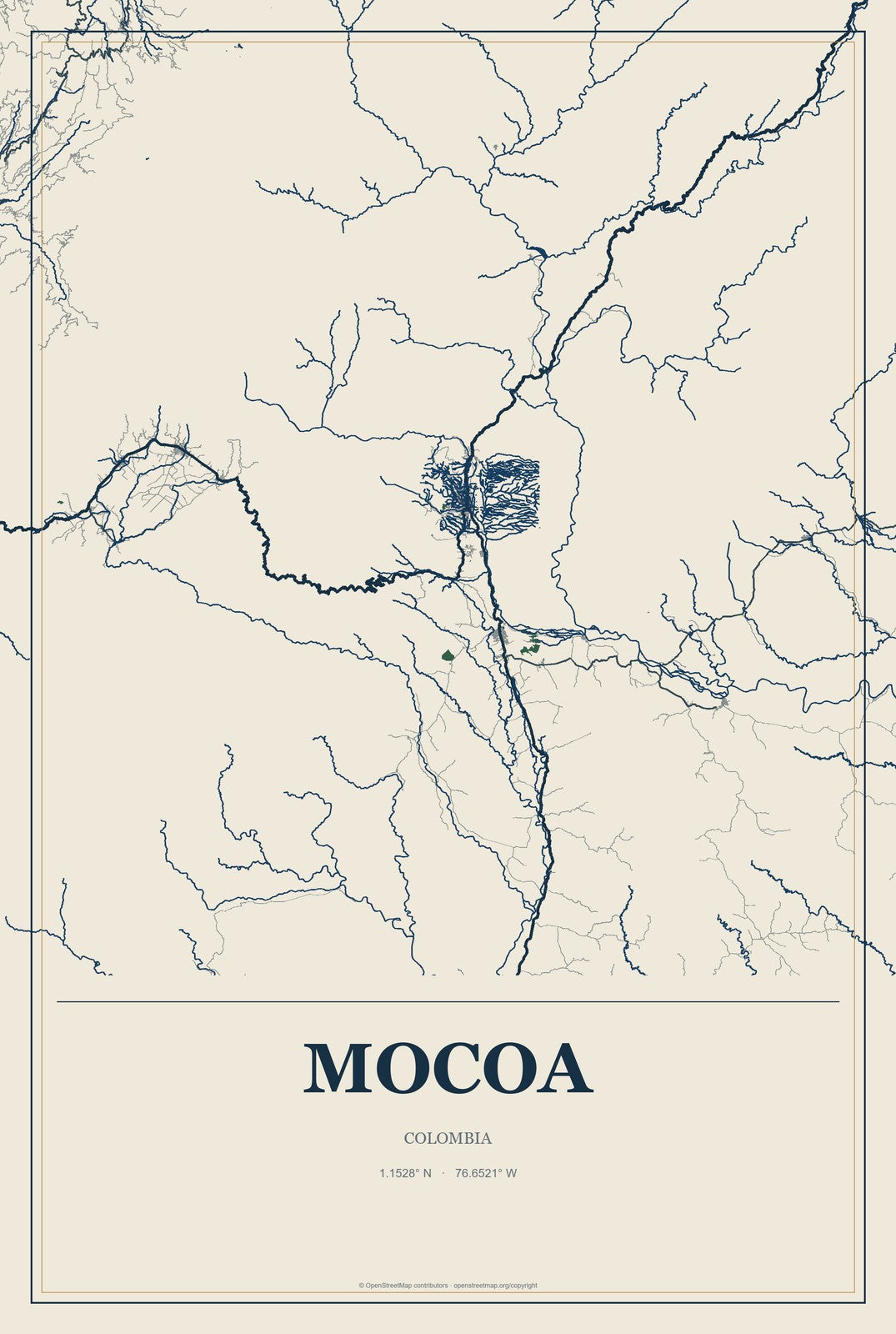 Mocoa, Colombia City Map Aluminum Sign in Coastal Cutout style