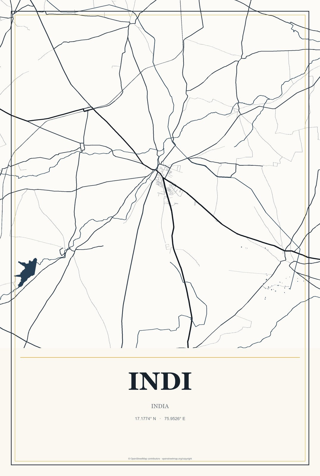 Indi, India City Map Aluminum Sign in Citrine Modern style