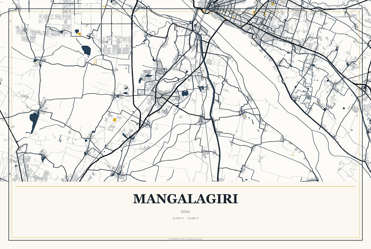 Mangalagiri, India City Map Aluminum Sign in Citrine Modern style