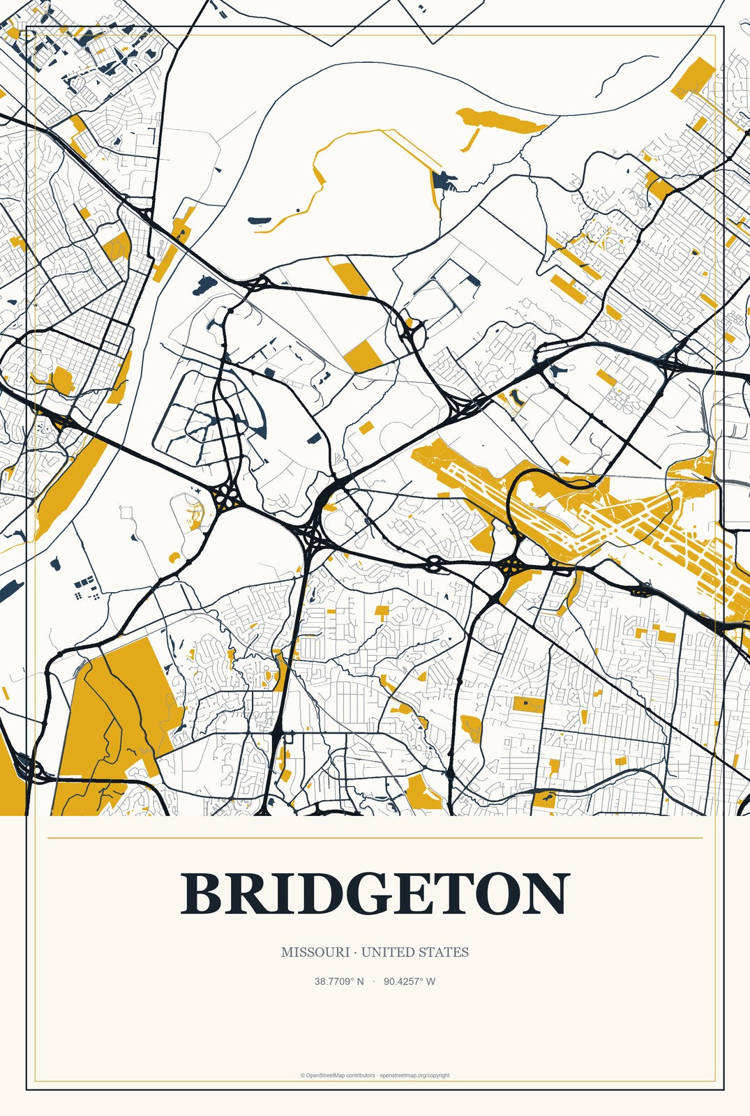 Bridgeton, Missouri City Map Aluminum Sign in Citrine Modern style