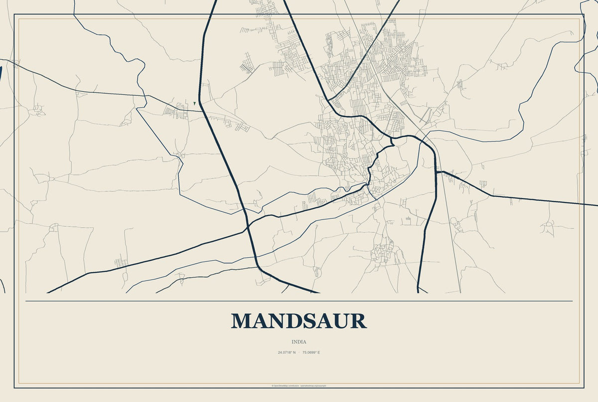 Mandsaur, India City Map Aluminum Sign in Coastal Cutout style