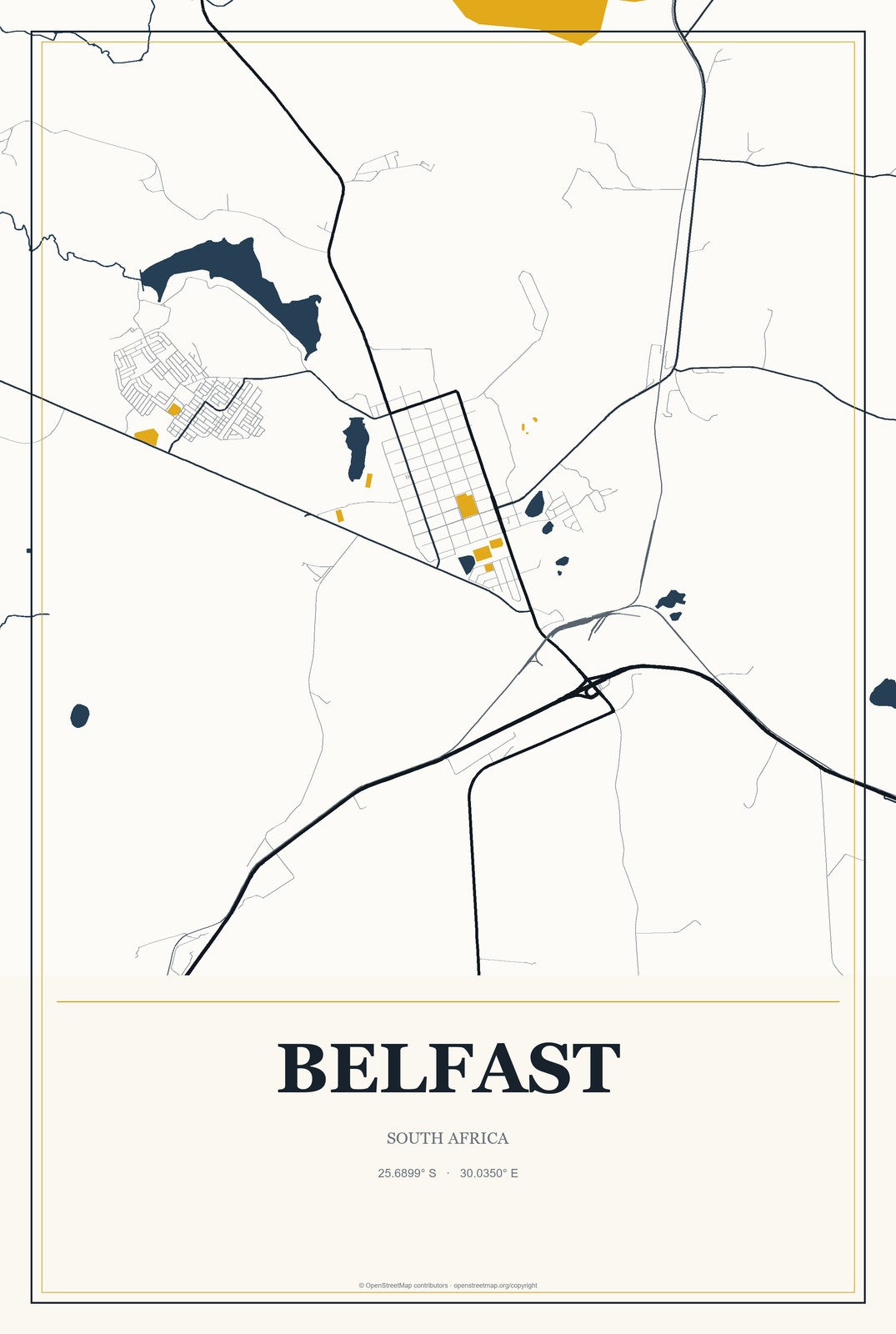 Belfast, South Africa City Map Aluminum Sign in Citrine Modern style