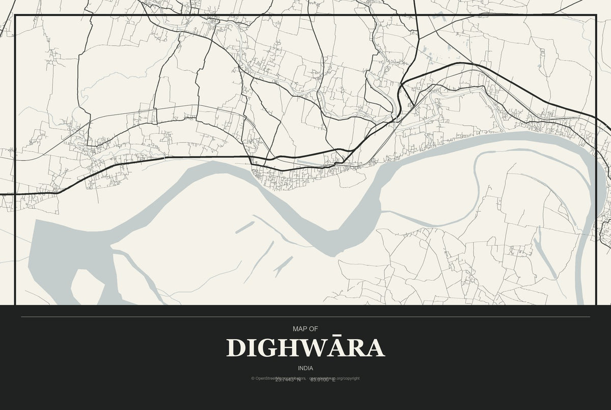 Dighwāra, India City Map Aluminum Sign in Museum Plaque style