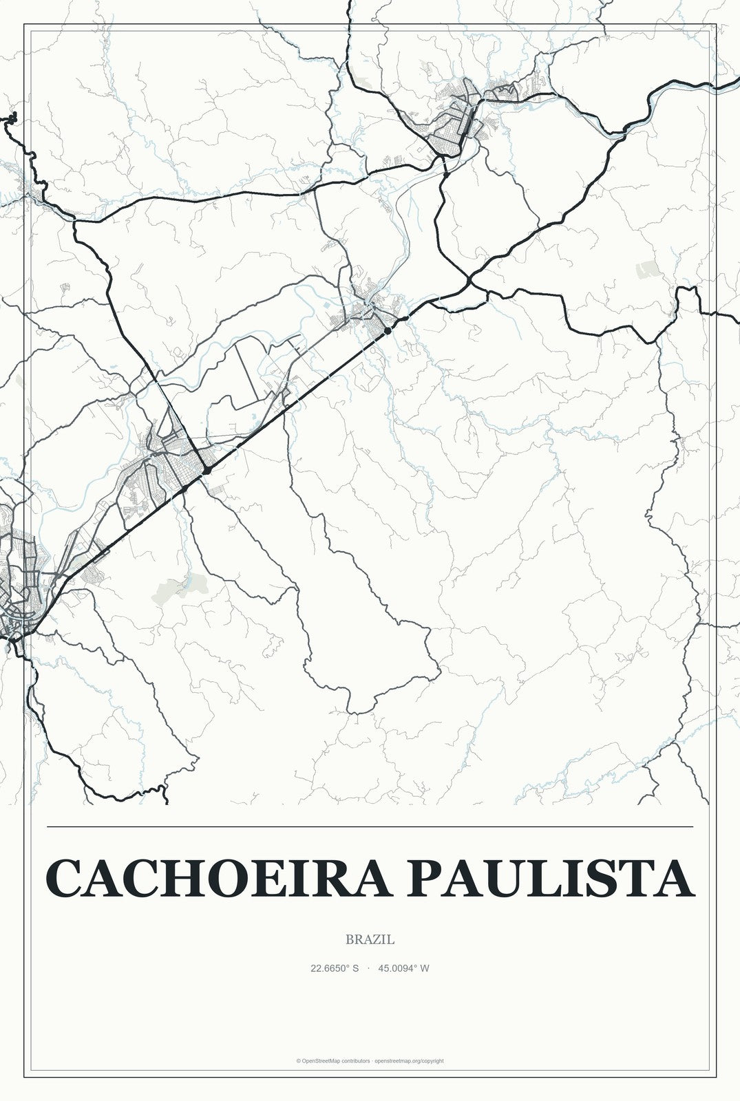 Cachoeira Paulista, Brazil City Map Aluminum Sign in Gallery Air style