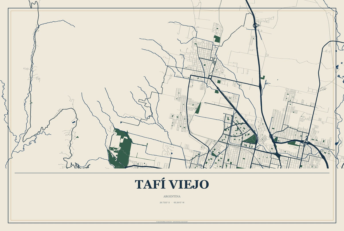 Tafí Viejo, Argentina City Map Aluminum Sign in Coastal Cutout style