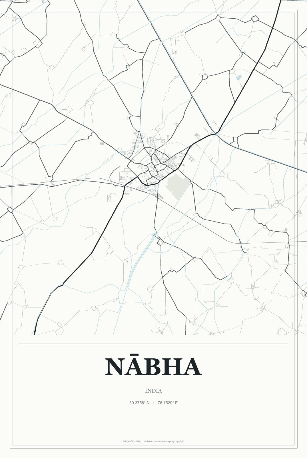 Nābha, India City Map Aluminum Sign in Gallery Air style