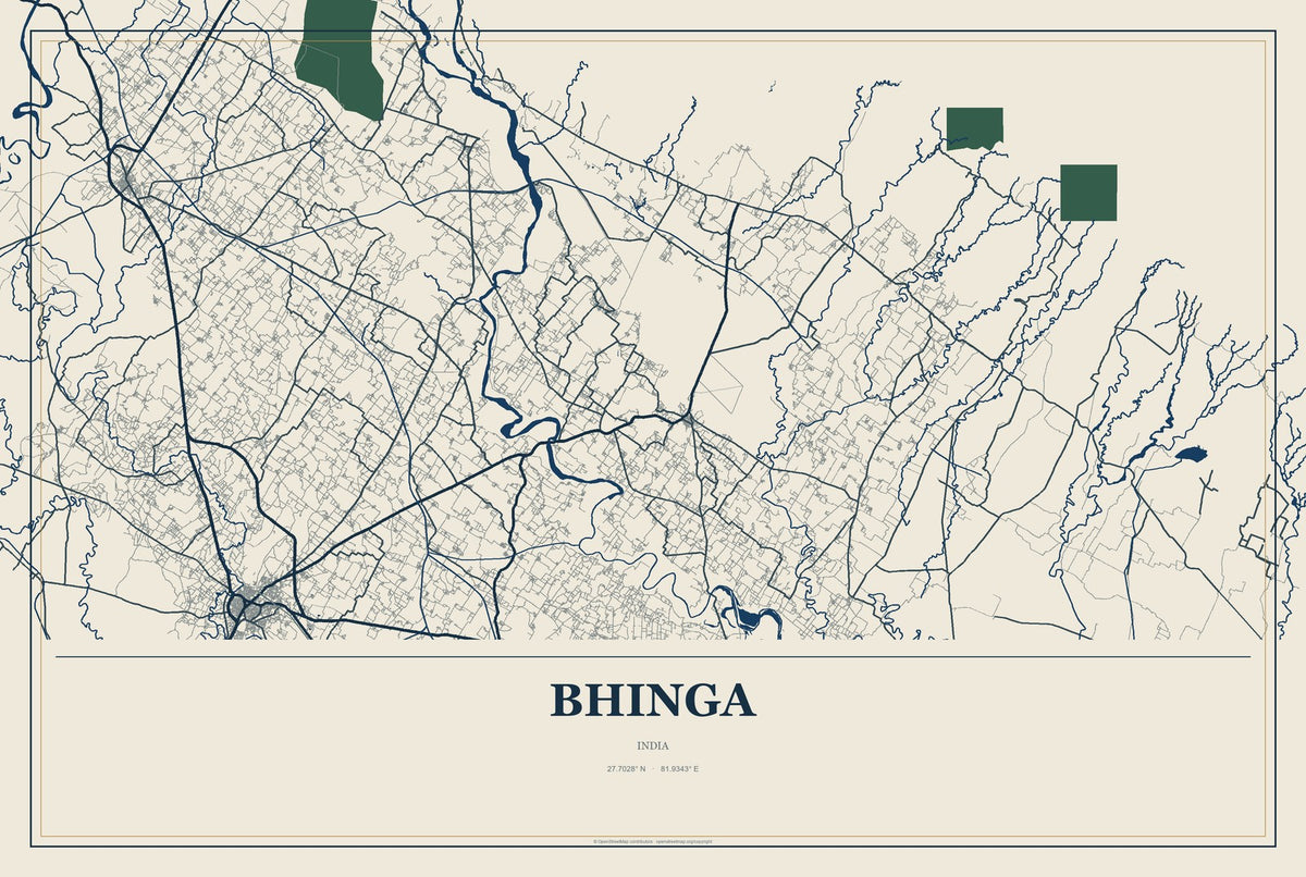 Bhinga, India City Map Aluminum Sign in Coastal Cutout style