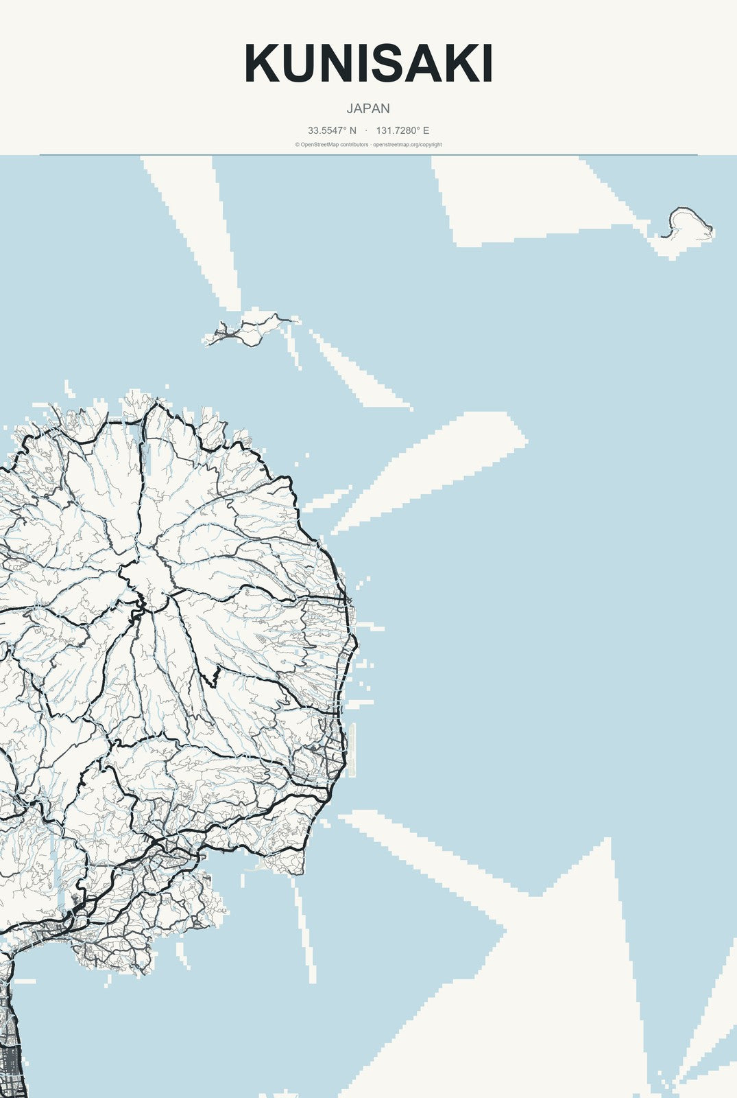 Kunisaki, Japan City Map Aluminum Sign in Headline Atlas style
