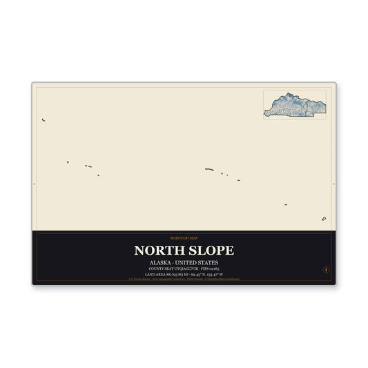 North Slope Borough, Alaska Map Aluminum Sign in Museum Plaque style