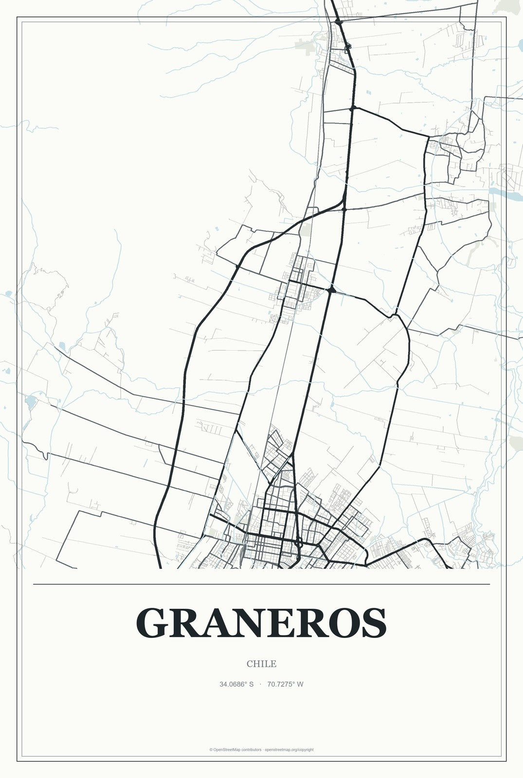 Graneros, Chile City Map Aluminum Sign in Gallery Air style