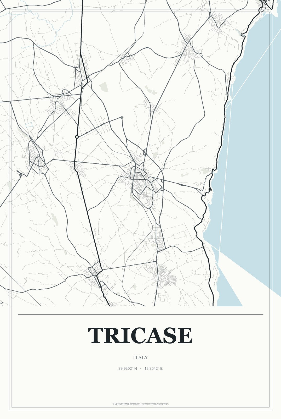 Tricase, Italy City Map Aluminum Sign in Gallery Air style