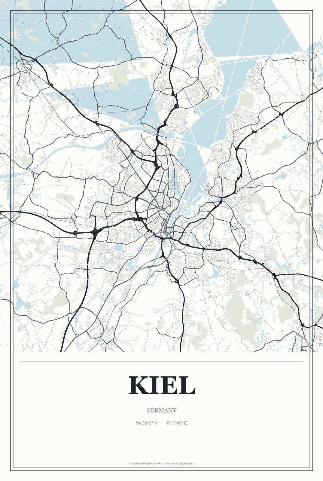 Kiel, Germany City Map Aluminum Sign in Gallery Air style