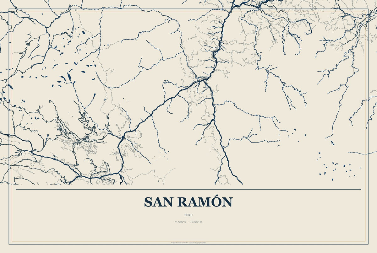 San Ramón, Peru City Map Aluminum Sign in Coastal Cutout style