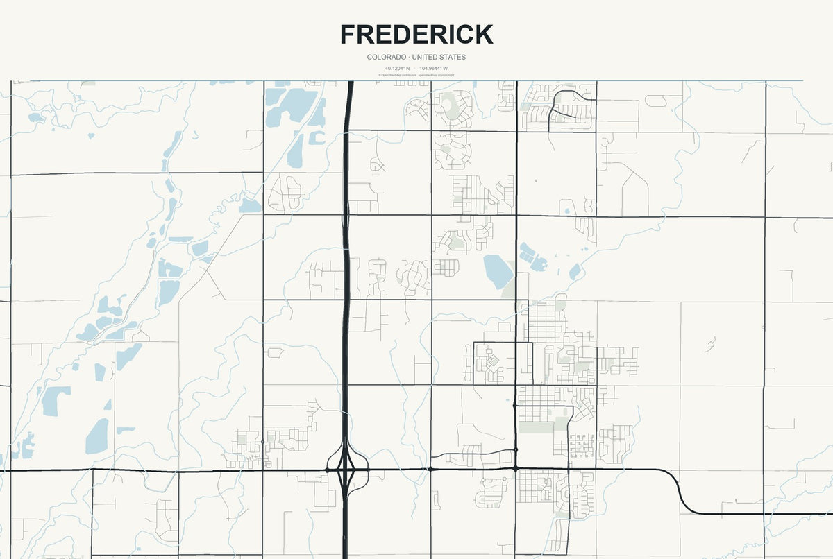 Frederick, Colorado City Map Aluminum Sign in Headline Atlas style